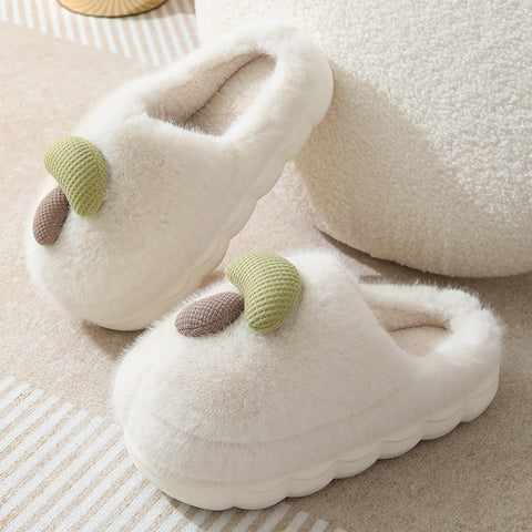Cute Mushroom Cotton Slippers For Women Thick-soled Autumn And Winter Plush Slipper Indoor Non-slip Eva Household Furry Shoes