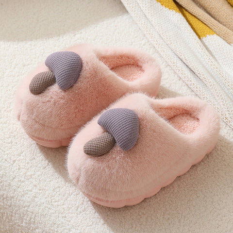 Cute Mushroom Cotton Slippers For Women Thick-soled Autumn And Winter Plush Slipper Indoor Non-slip Eva Household Furry Shoes